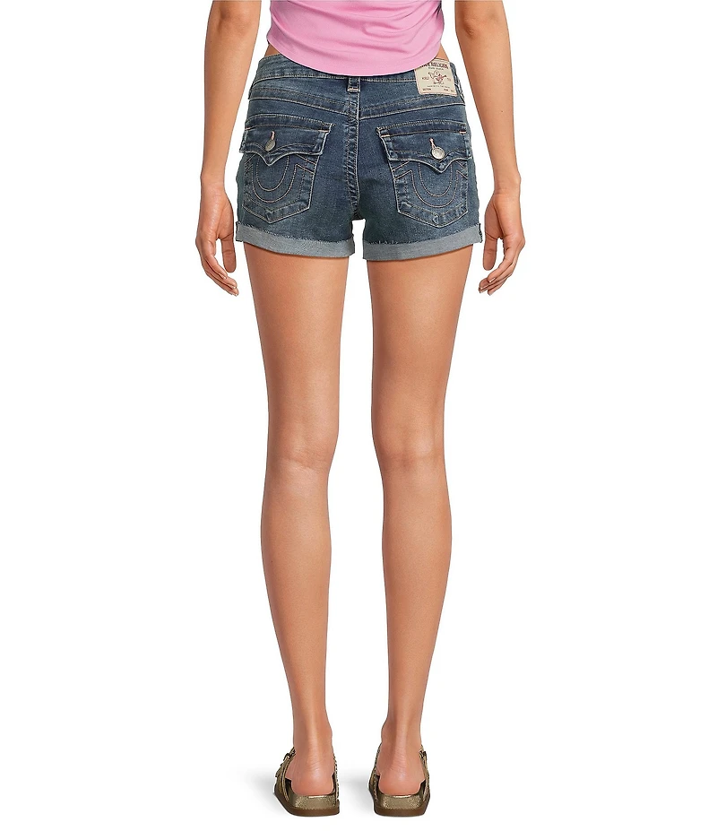 True Religion Jennie Cotton Blend Mid Rise Rolled Cuff Denim Shorts