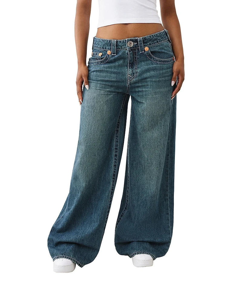 True Religion Jess Super Baggy Embroidered Logo Jeans