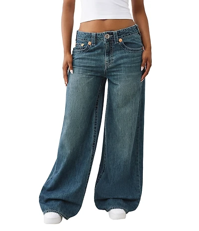 True Religion Jess Super Baggy Embroidered Logo Jeans
