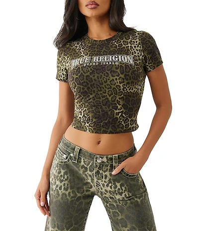 True Religion Leopard Camo Print Crew Neck Short Sleeve Baby Tee