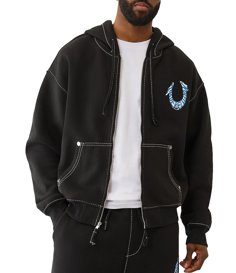 True Religion Long Sleeve Painted Horseshoe Fleece Hoodie