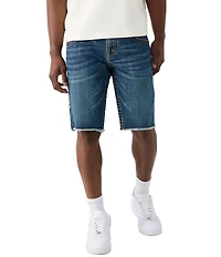 True Religion Ricky Big-T Tiger Motif Frayed Hem 12#double; Inseam Denim Shorts