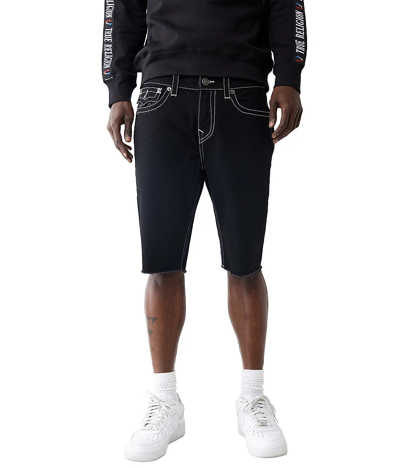 True Religion Ricky Flap Pocket Frayed Hem 12#double; Inseam Denim Shorts