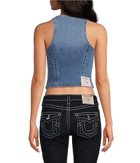 True Religion Stretch Denim Scoop Neck Button Front Corset Top