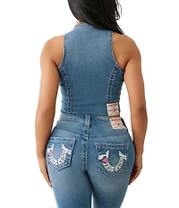 True Religion Stretch Denim Scoop Neck Button Front Corset Top
