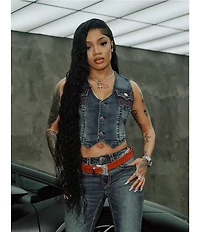 True Religion Super T Plunging V-Neck Sleeveless Denim Vest