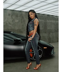 True Religion Super T Plunging V-Neck Sleeveless Denim Vest