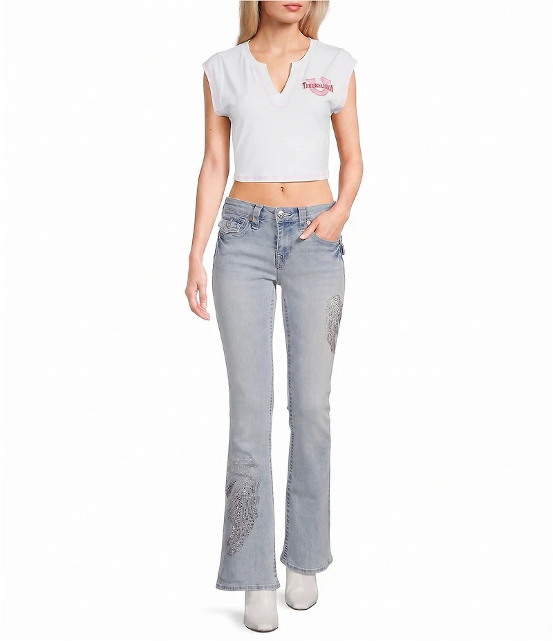 True Religion Wings Becca Mid Rise Bootcut Flap Pocket Denim Jeans