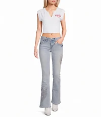 True Religion Wings Becca Mid Rise Bootcut Flap Pocket Denim Jeans