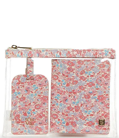 TRVL Design Luxe Floral-Printed Saffiano Vegan Leather 3-Piece Luggacge Tag & Passport Set