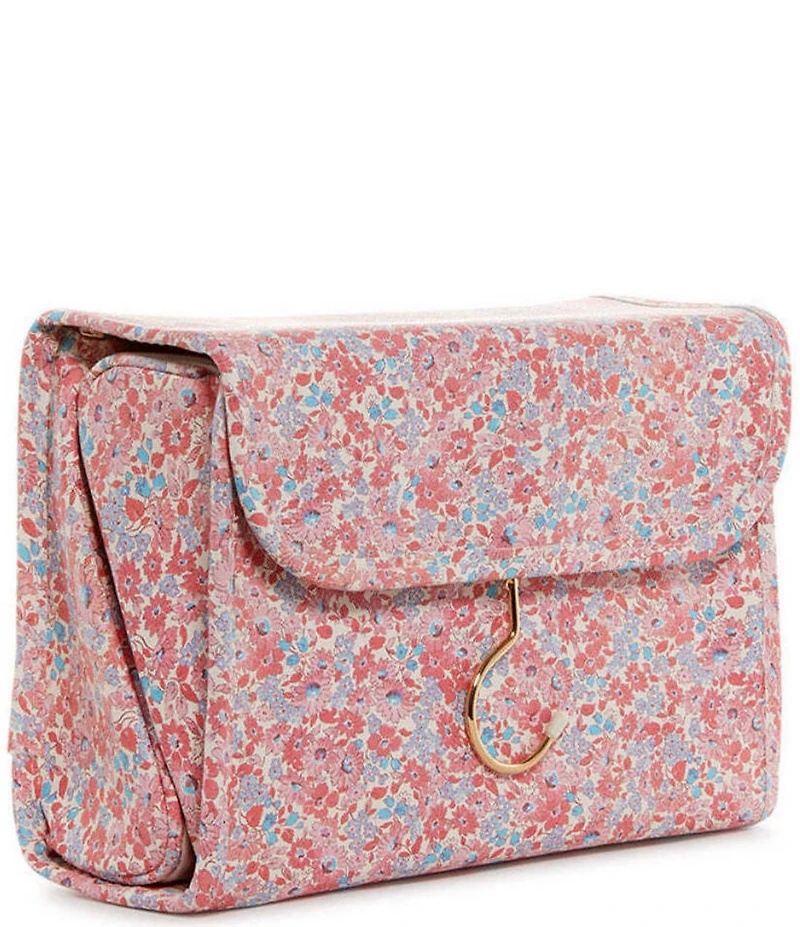 TRVL Design Luxe Floral-Printed Saffiano Vegan Leather Hanging Toiletry Bag