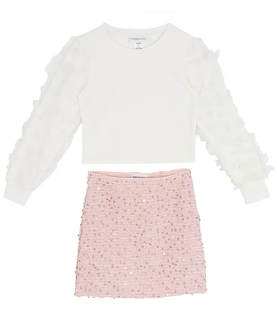 Tween Diva Big Girls 3D-Butterfly Mesh Long Sleeve Knit Top & Allover Print Sequin Skirt Set