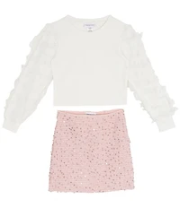 Tween Diva Big Girls 3D-Butterfly Mesh Long Sleeve Knit Top & Allover Print Sequin Skirt Set