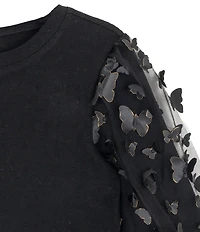 Tween Diva Big Girls 3D-Butterfly Mesh Long Sleeve Knit Top Allover Print Skirt Set