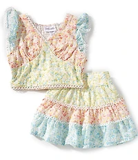 Tween Diva Big Girls Flutter-Sleeve Mixed Floral-Printed Top & Matching Skirt Set