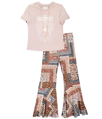 Tween Diva Big Girls Short-Sleeve Free Spirt T-Shirt & Printed Palazzo Pant Set