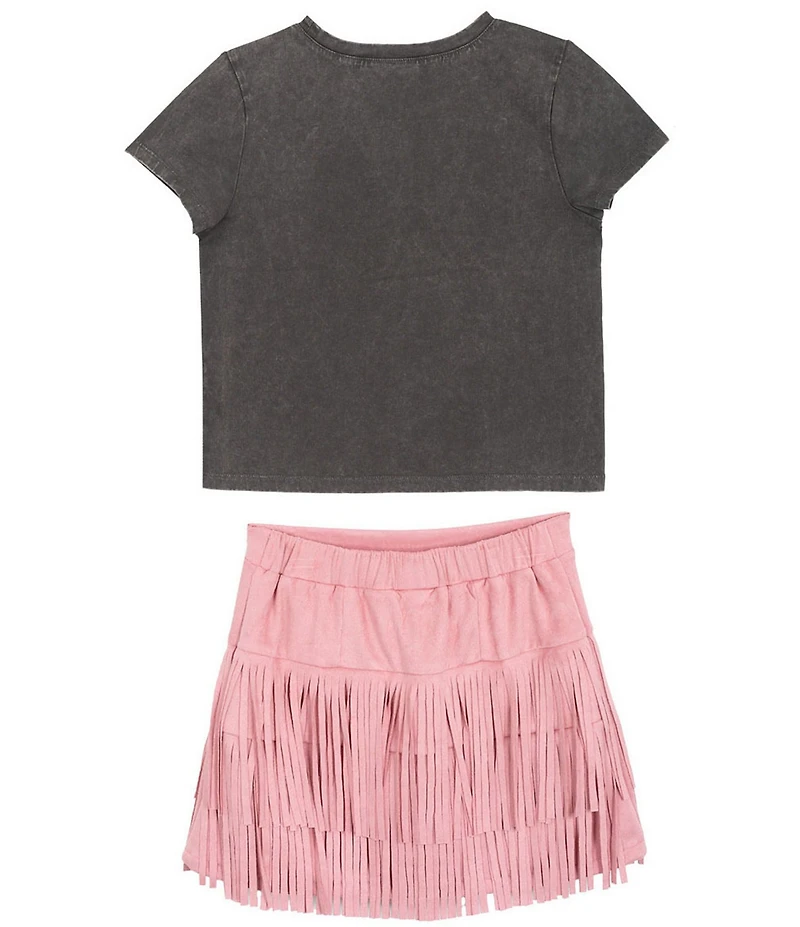 Tween Diva Big Girls Short Sleeve Nashville Graphic T-Shirt & Fringe-Trimmed Faux-Suede Skort Set