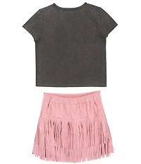 Tween Diva Big Girls Short Sleeve Nashville Graphic T-Shirt & Fringe-Trimmed Faux-Suede Skort Set