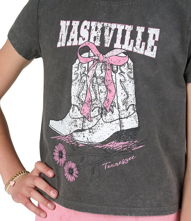 Tween Diva Big Girls Short Sleeve Nashville Graphic T-Shirt & Fringe-Trimmed Faux-Suede Skort Set