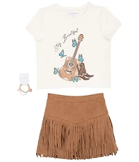 Tween Diva Big Girls Short Sleeve Stay Beautiful Graphic T-Shirt & Fringe-Trimmed Faux-Suede Skort Set