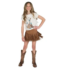 Tween Diva Big Girls Short Sleeve Stay Beautiful Graphic T-Shirt & Fringe-Trimmed Faux-Suede Skort Set