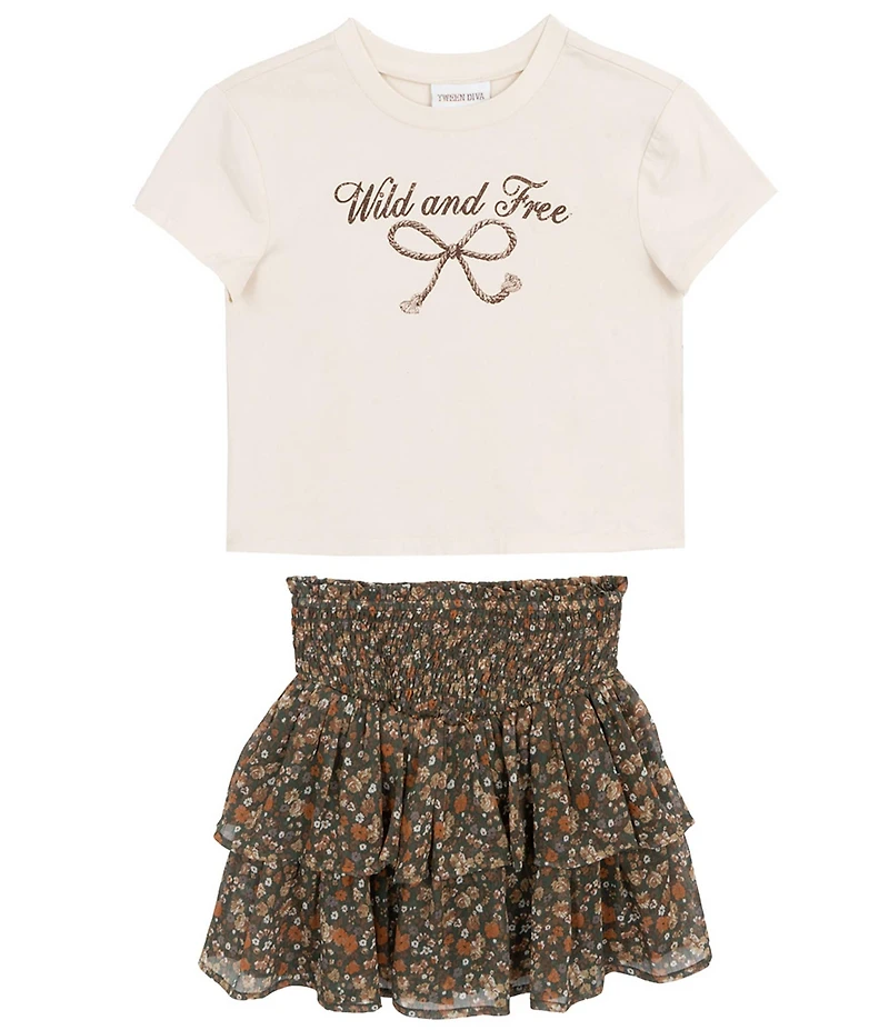 Tween Diva Big Girls Short-Sleeve Wild And Free T-Shirt & Printed Tiered Skirt Set