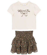 Tween Diva Big Girls Short-Sleeve Wild And Free T-Shirt & Printed Tiered Skirt Set