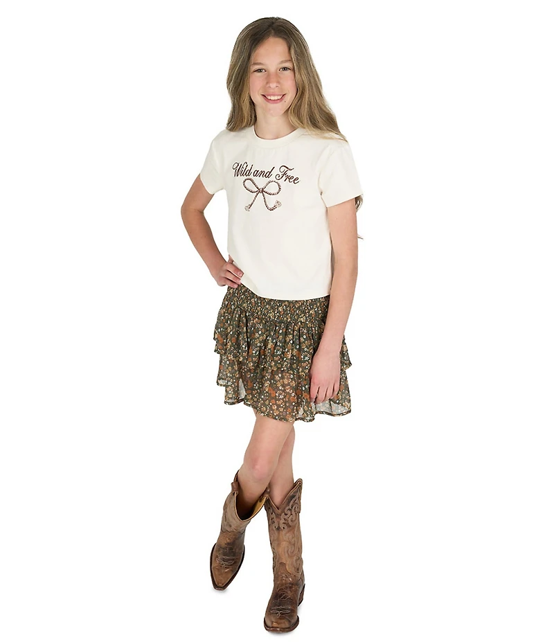Tween Diva Big Girls Short-Sleeve Wild And Free T-Shirt & Printed Tiered Skirt Set