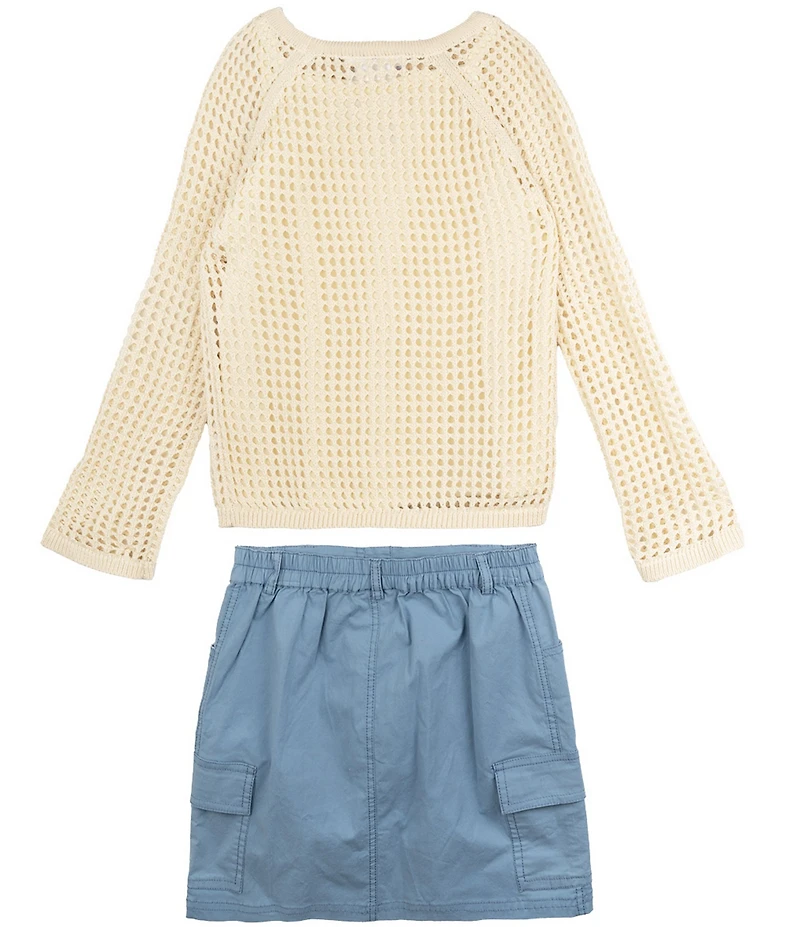 Tween Diva Big Girls Long Sleeve Crocheted Top, Sleeveless Knit Camisole & Twill Utility Skirt Set