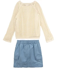 Tween Diva Big Girls Long Sleeve Crocheted Top, Sleeveless Knit Camisole & Twill Utility Skirt Set