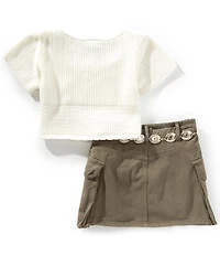 Tween Diva Big Girls Short Sleeve Crocheted Top & Twill Cargo Skort Set
