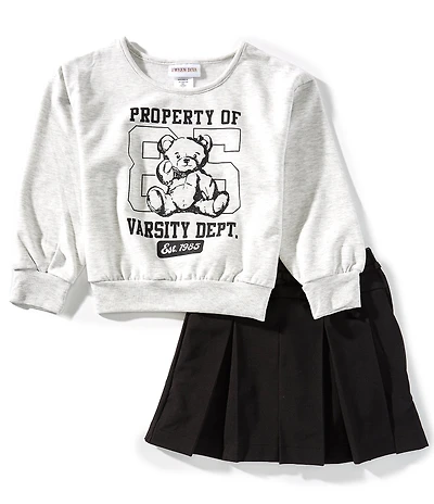 Tween Diva Big Girls Bear Varsity Sweatshirt & Pleated Knit Skort Set