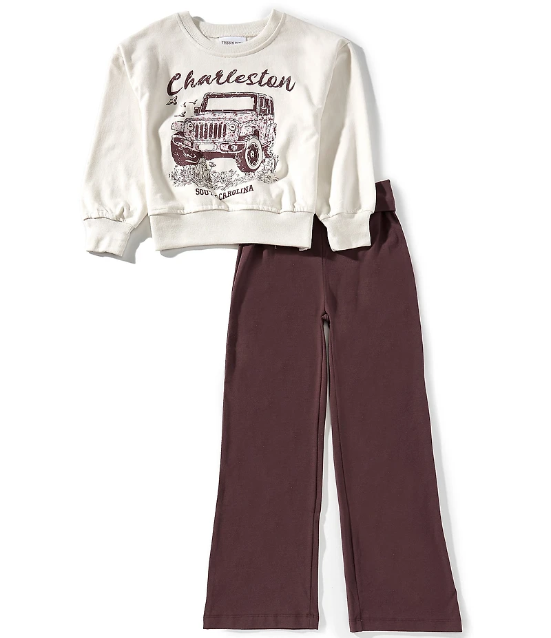Tween Diva Big Girls Charleston Long Sleeve Sweatshirt & Foldover Waist Flare Pants Set