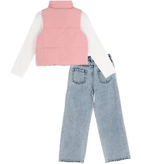 Tween Diva Big Girls Graphic T-Shirt, Puffer Vest & Distressed Denim Jeans 3-Piece Set