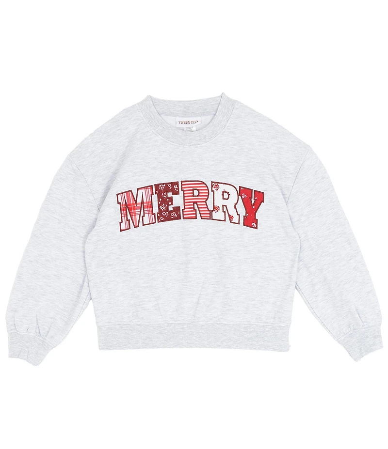 Tween Diva Big Girls Long Sleeve Applique Graphic Merry Sweatshirt