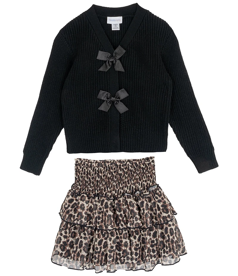 Tween Diva Big Girls Long Sleeve Bow-Accented Sweater & Animal-Printed Skirt Set
