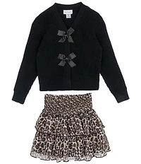 Tween Diva Big Girls Long Sleeve Bow-Accented Sweater & Animal-Printed Skirt Set