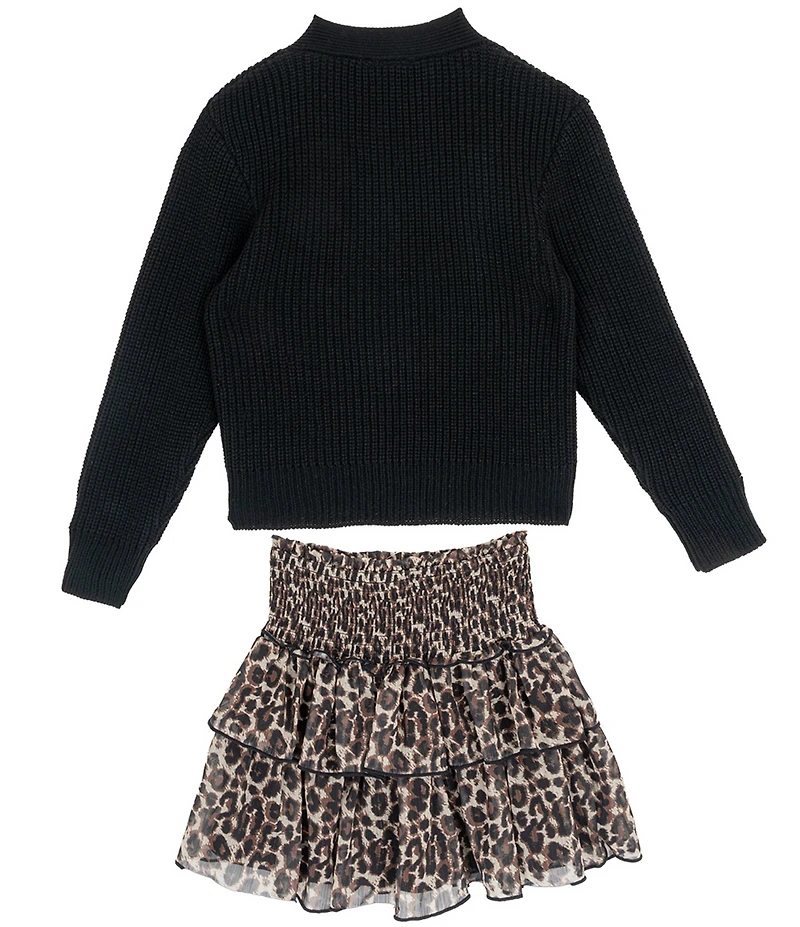Tween Diva Big Girls Long Sleeve Bow-Accented Sweater & Animal-Printed Skirt Set