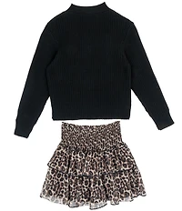 Tween Diva Big Girls Long Sleeve Bow-Accented Sweater & Animal-Printed Skirt Set