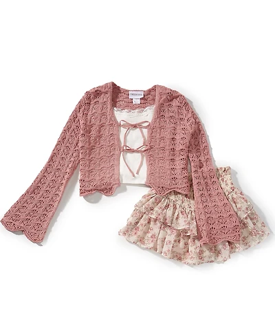 Tween Diva Big Girls Long-Sleeve Crocheted Cardigan