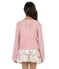 Tween Diva Big Girls Long-Sleeve Crocheted Cardigan, Lace-Trimmed Tank Top & Ditsy-Floral-Printed Skirt