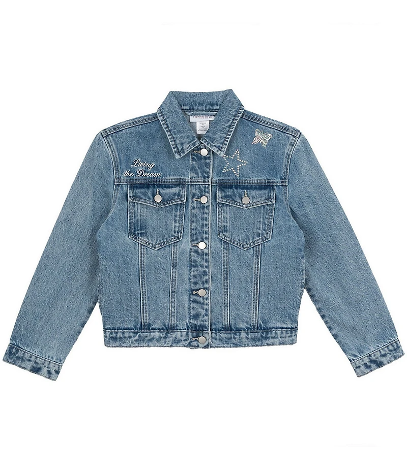 Tween Diva Big Girls Long Sleeve Embellished Design Denim Jacket