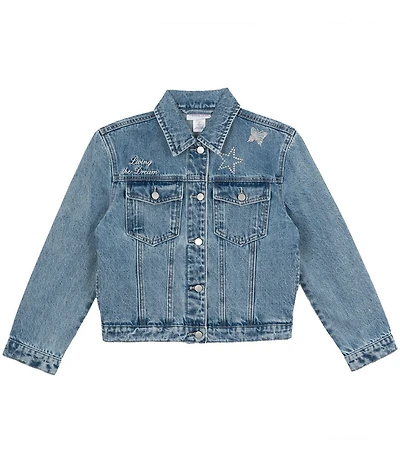 Tween Diva Big Girls Long Sleeve Embellished Design Denim Jacket