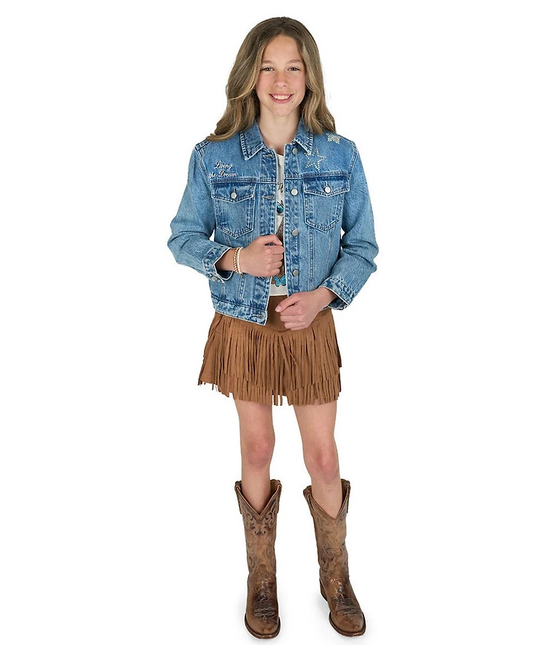 Tween Diva Big Girls Long Sleeve Embellished Design Denim Jacket