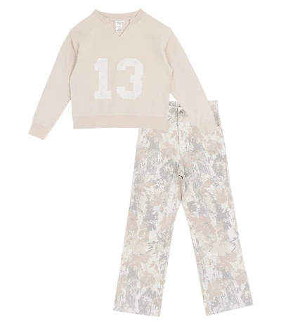 Tween Diva Big Girls Long Sleeve Graphic Fleece Sweatshirt & Printed Stretch Twill Pants Set