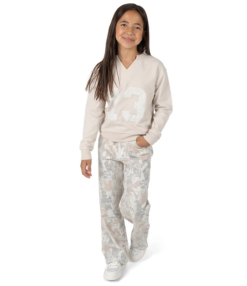 Tween Diva Big Girls Long Sleeve Graphic Fleece Sweatshirt & Printed Stretch Twill Pants Set
