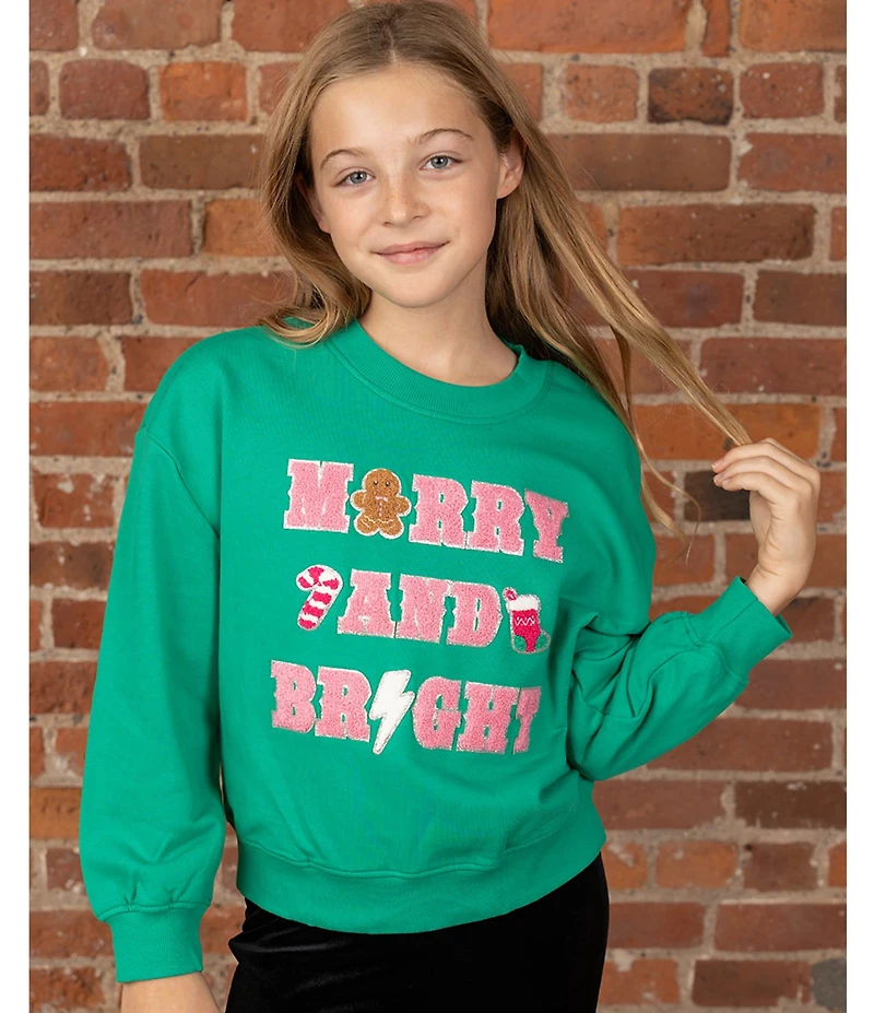 Tween Diva Big Girls Long-Sleeve Holiday Holly Jolly Fleece Sweatshirt