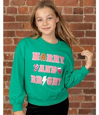 Tween Diva Big Girls Long-Sleeve Holiday Holly Jolly Fleece Sweatshirt