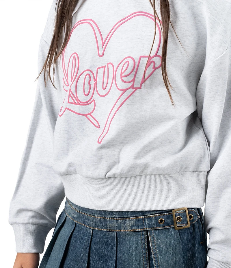 Tween Diva Big Girls Long-Sleeve Lover Screenprint Fleece Sweatshirt & Denim Skort Set