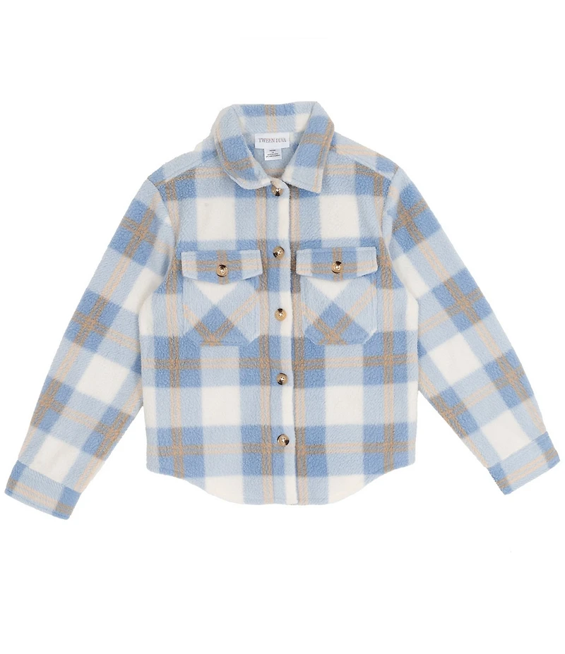 Tween Diva Big Girls Long-Sleeve Button-Front Plaid Fleece Shacket